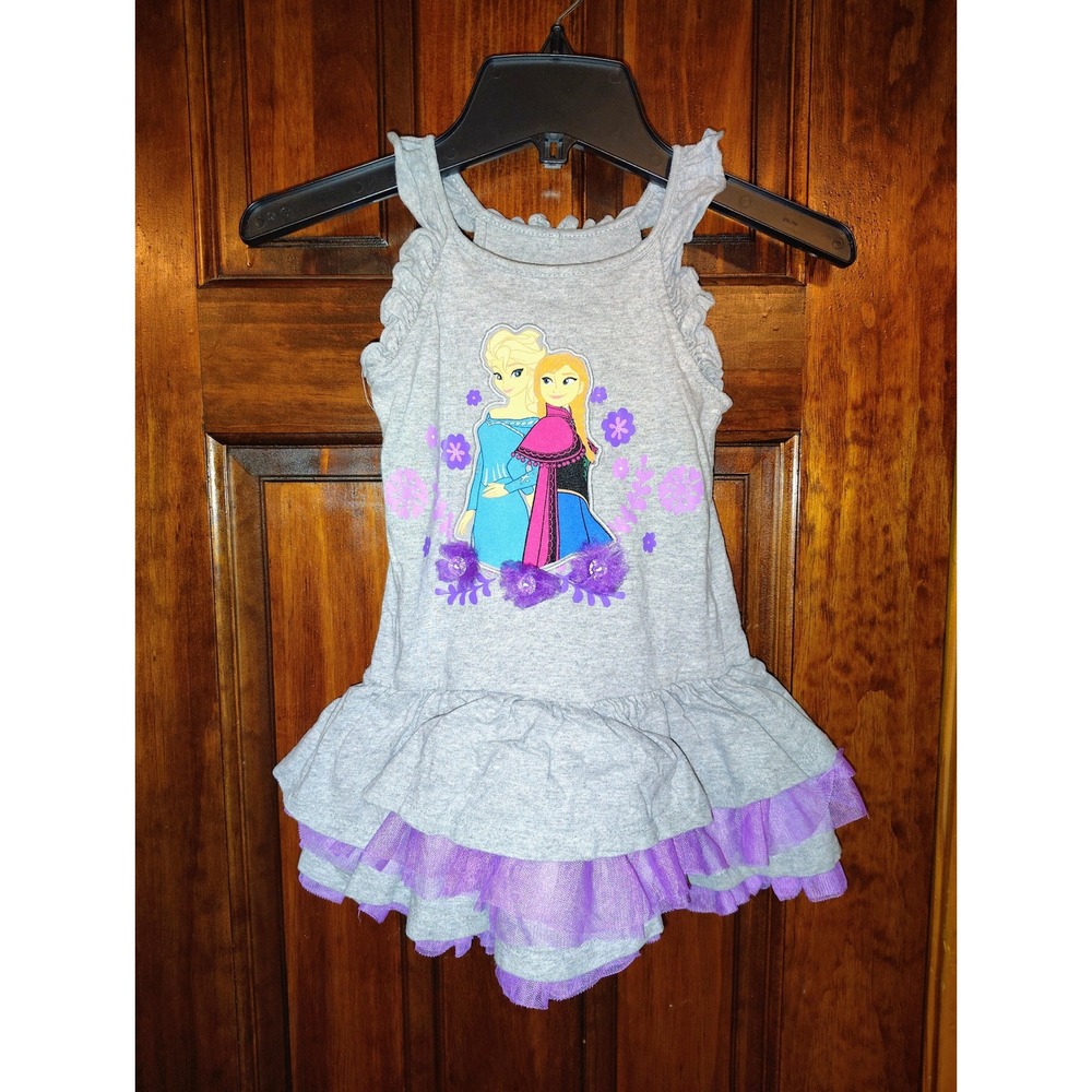 Disney Collection Frozen Dress Girl's Gray Purple Tulle Ruffle Sleeveless Size 3
